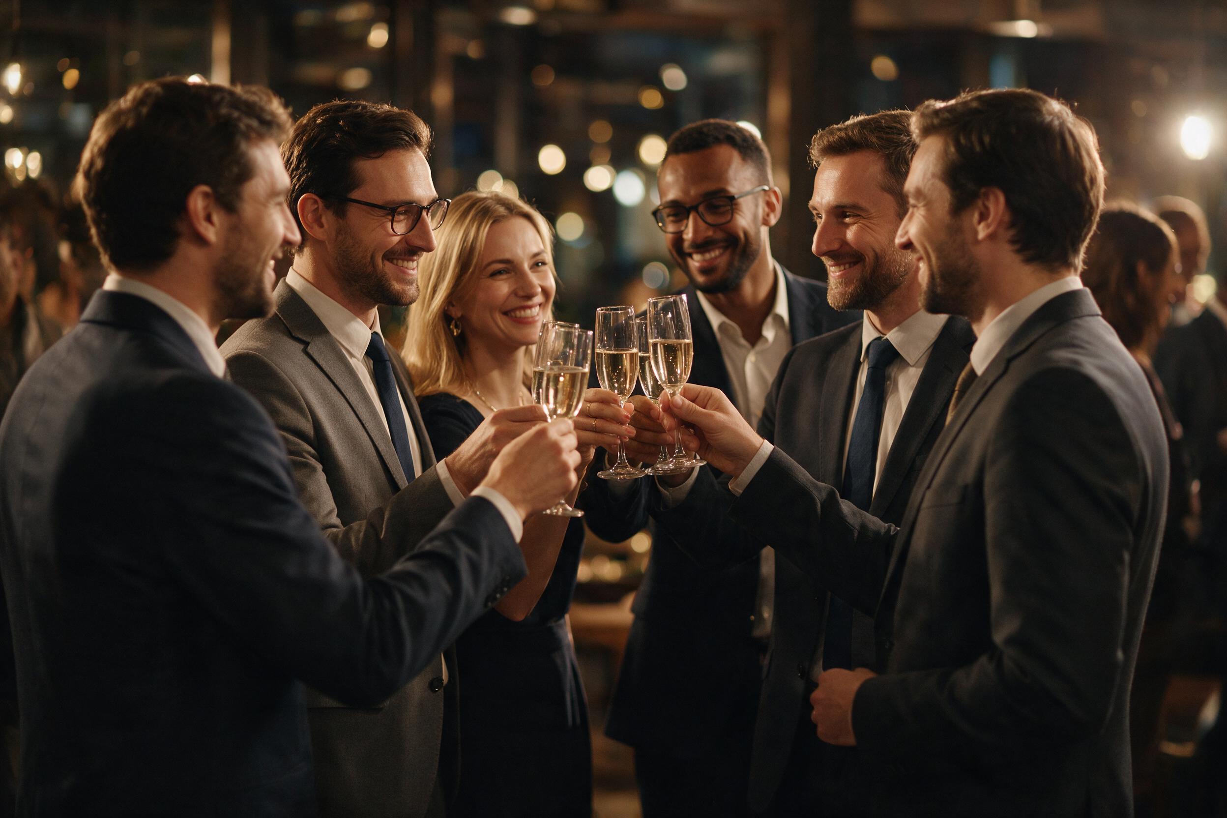 Collegues trinquant lors d'une soiree de fin d'annee en entreprise